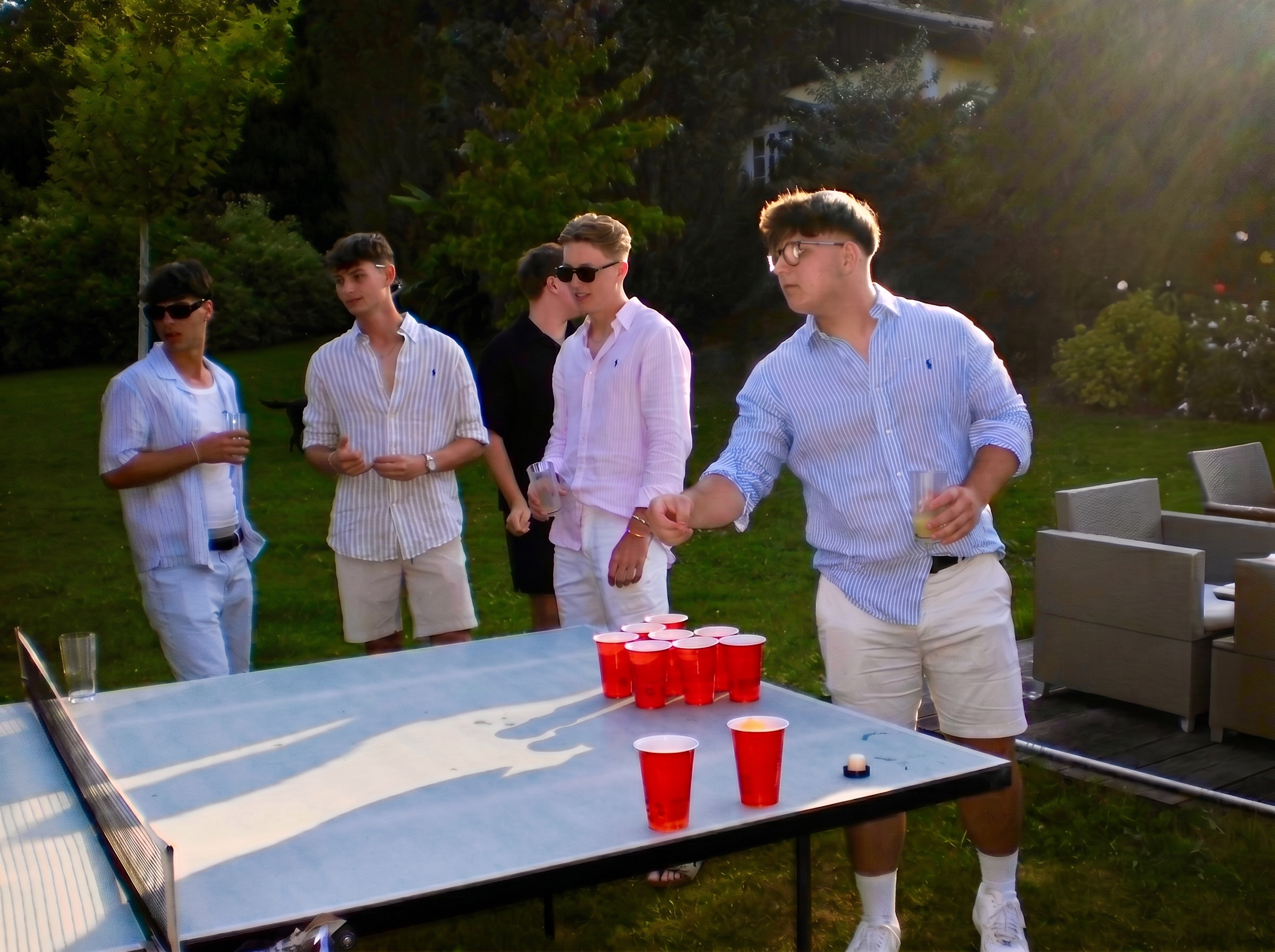 Beerpong tournament in the garden with the crew